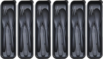 Reusable Travel Utensils with Case, Wheat Straw Portable Plastic Fork Spoons Knife Tableware, Eco-Friendly BPA Free Camping Cutlery for Lunch Box Accessories Work Picnic or Daily Use (Purple)