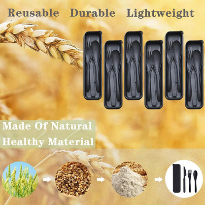Reusable Travel Utensils with Case, Wheat Straw Portable Plastic Fork Spoons Knife Tableware, Eco-Friendly BPA Free Camping Cutlery for Lunch Box Accessories Work Picnic or Daily Use (Purple)