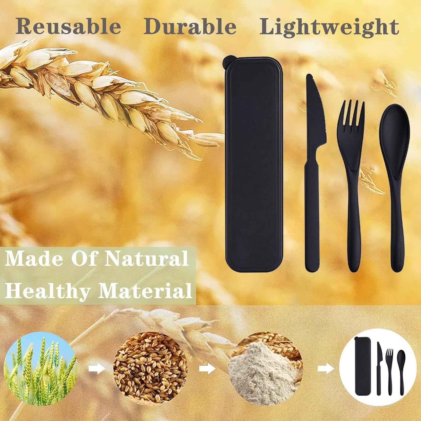 Reusable Travel Utensils with Case, Wheat Straw Portable Plastic Fork Spoons Knife Tableware, Eco-Friendly BPA Free Camping Cutlery for Lunch Box Accessories Work Picnic or Daily Use (Purple)