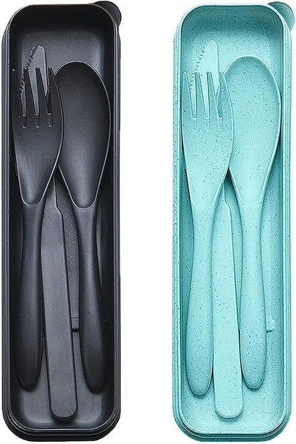 Reusable Travel Utensils with Case, Wheat Straw Portable Plastic Fork Spoons Knife Tableware, Eco-Friendly BPA Free Camping Cutlery for Lunch Box Accessories Work Picnic or Daily Use (Purple)