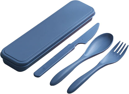 Reusable Travel Utensils with Case, Wheat Straw Portable Plastic Fork Spoons Knife Tableware, Eco-Friendly BPA Free Camping Cutlery for Lunch Box Accessories Work Picnic or Daily Use (Purple)