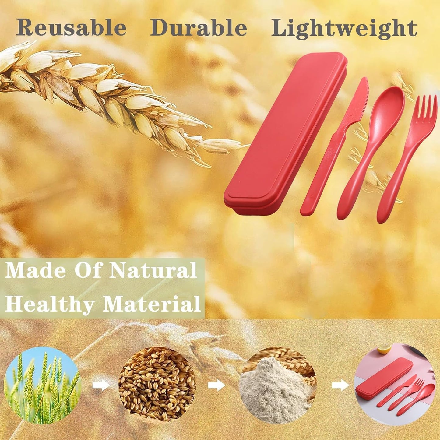 Reusable Travel Utensils with Case, Wheat Straw Portable Plastic Fork Spoons Knife Tableware, Eco-Friendly BPA Free Camping Cutlery for Lunch Box Accessories Work Picnic or Daily Use (Purple)