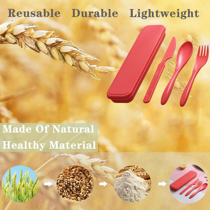 Reusable Travel Utensils with Case, Wheat Straw Portable Plastic Fork Spoons Knife Tableware, Eco-Friendly BPA Free Camping Cutlery for Lunch Box Accessories Work Picnic or Daily Use (Purple)