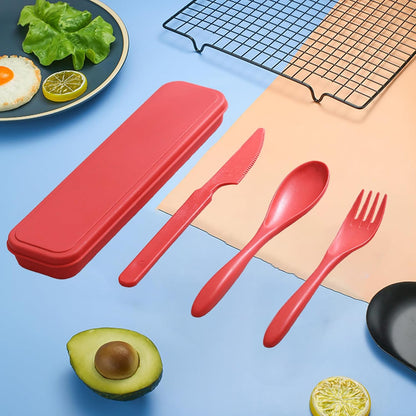 Reusable Travel Utensils with Case, Wheat Straw Portable Plastic Fork Spoons Knife Tableware, Eco-Friendly BPA Free Camping Cutlery for Lunch Box Accessories Work Picnic or Daily Use (Purple)