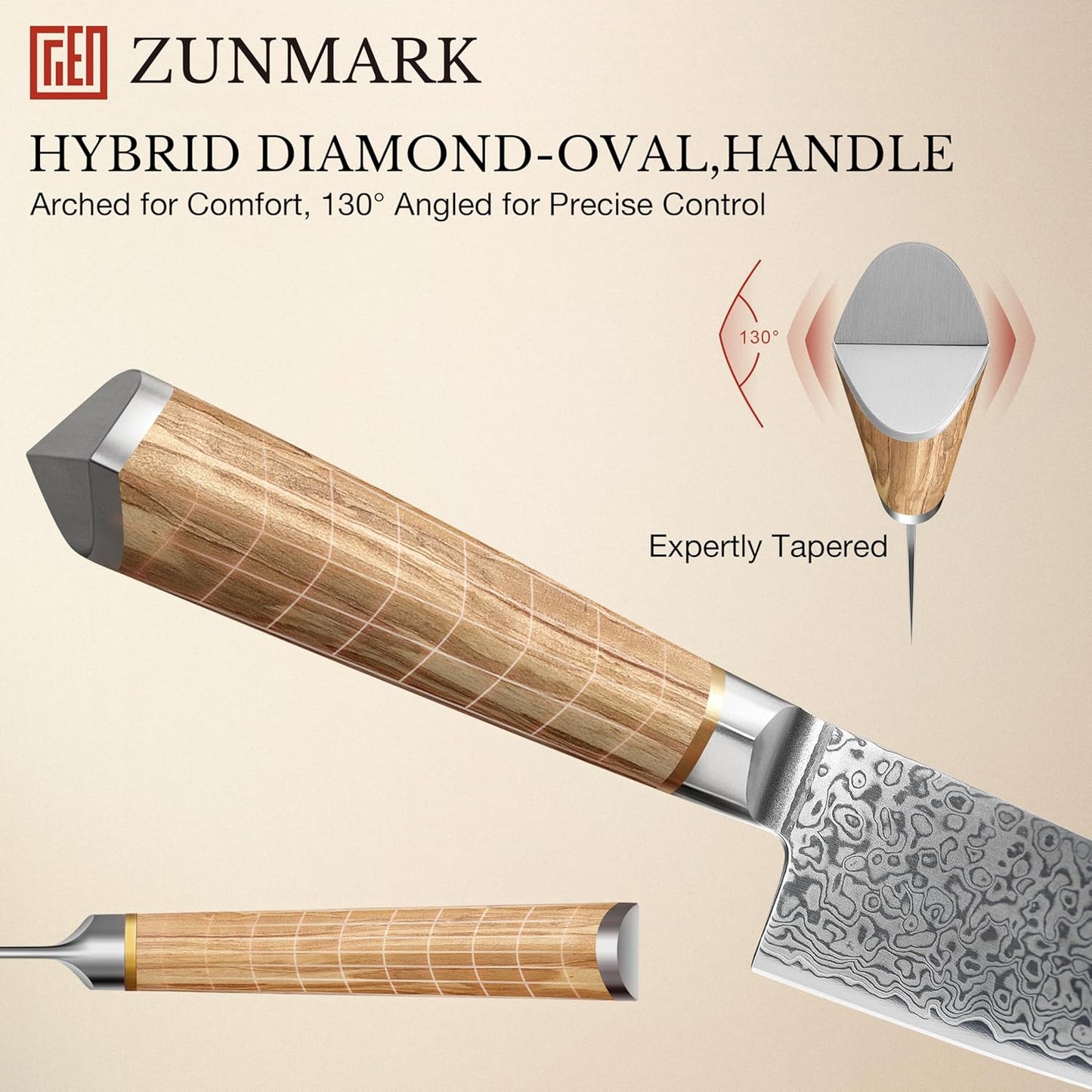8 Inch Chef Knife, 67-Layer Damascus Steel Kitchen Knives with 10Cr15CoMoV Premium Steel Core, Hybrid Diamond-Oval Olive Wood Handle Japanese Knife, 13° Blade Ultra-Sharp Cooking Knives, Gift fo r Him