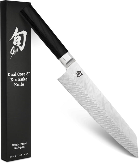 Dual Core 8" Kiritsuke Knife, Handcrafted Japanese Kitchen Knife for Professional and Home Chefs, VG10 and VG2 Damascus Steel Blade, Pakkawood Handle