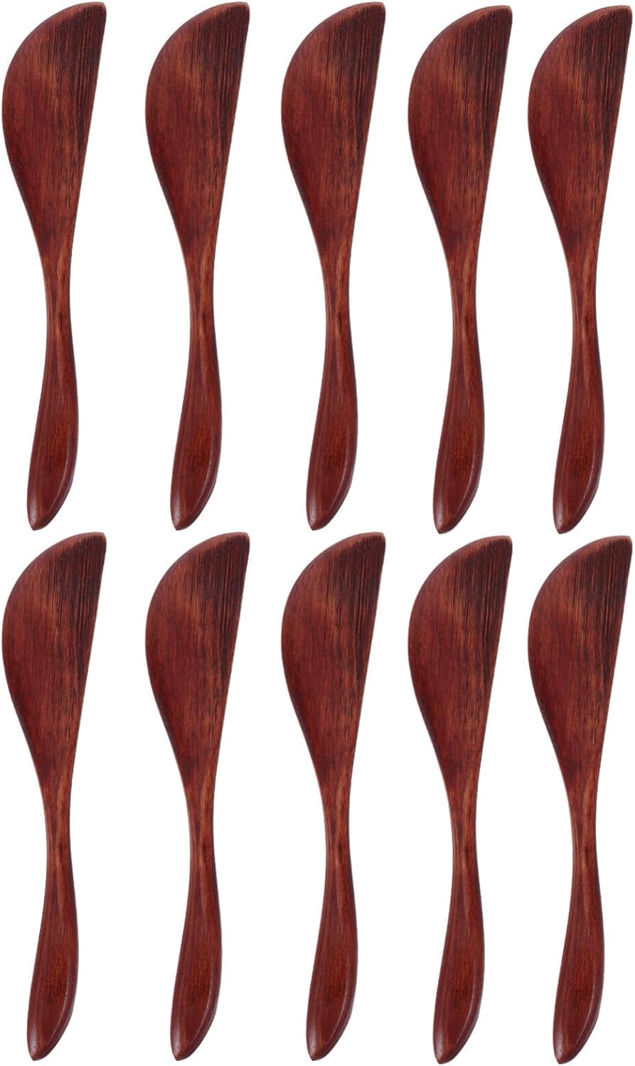 10Pcs Wooden Butter Spreaders 5.90 Inch Nanmu Breakfast Knives for Jam Cheese Cake Spreading Kitchen Tool Flatware Set