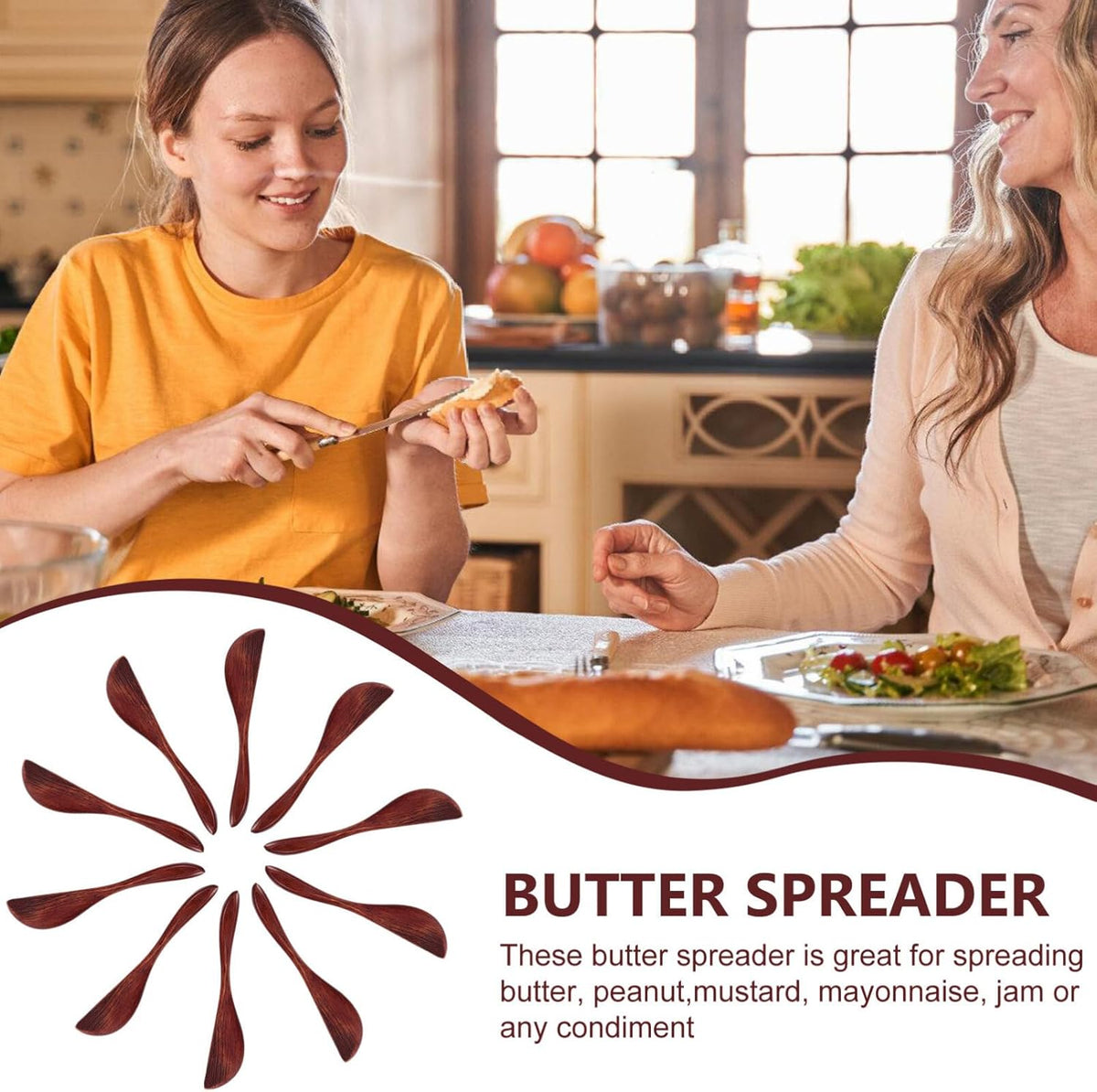 10Pcs Wooden Butter Spreaders 5.90 Inch Nanmu Breakfast Knives for Jam Cheese Cake Spreading Kitchen Tool Flatware Set