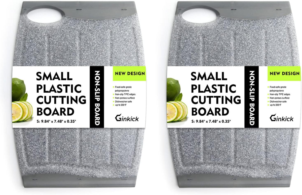 Small Plastic Cutting Board Set of 2 with Multiple Juice Grooves, 9.8" x 7" | Mini Cutting Board for Small Kitchen Tasks, Non Slip Edges, BPA Free, Non-Porous, Dishwasher Safe
