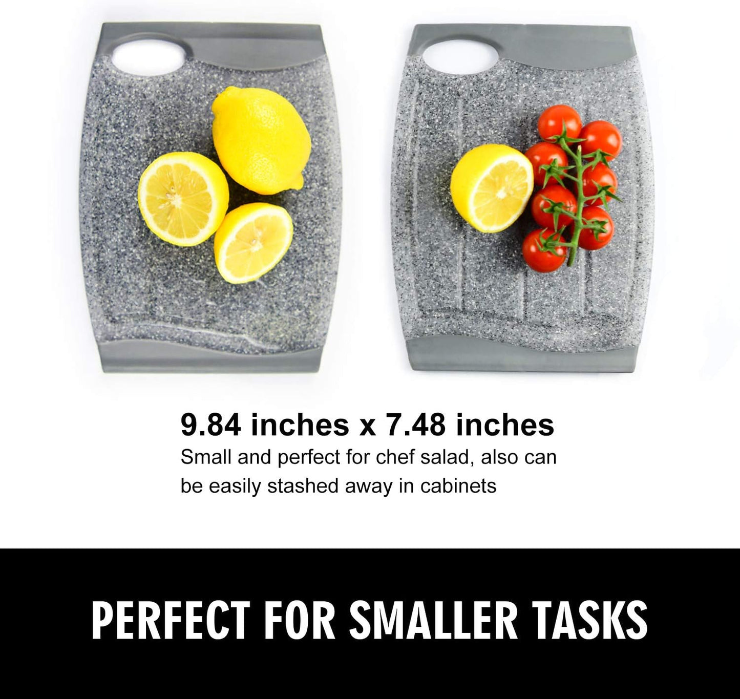 Small Plastic Cutting Board Set of 2 with Multiple Juice Grooves, 9.8" x 7" | Mini Cutting Board for Small Kitchen Tasks, Non Slip Edges, BPA Free, Non-Porous, Dishwasher Safe