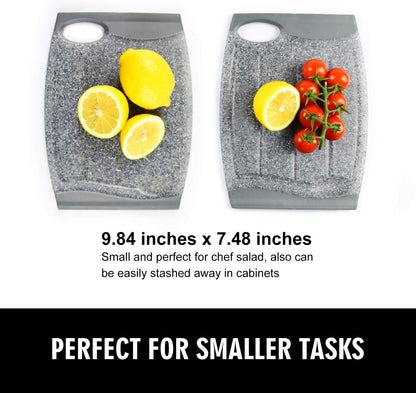 Small Plastic Cutting Board Set of 2 with Multiple Juice Grooves, 9.8" x 7" | Mini Cutting Board for Small Kitchen Tasks, Non Slip Edges, BPA Free, Non-Porous, Dishwasher Safe