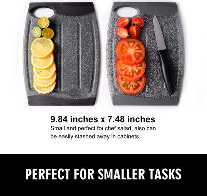 Small Plastic Cutting Board Set of 2 with Multiple Juice Grooves, 9.8" x 7" | Mini Cutting Board for Small Kitchen Tasks, Non Slip Edges, BPA Free, Non-Porous, Dishwasher Safe
