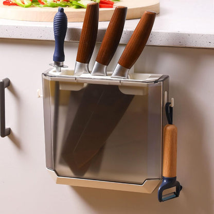 Wall Mounted Knife Holder No Drill, Self-Adhesive Kitchen Knife Storage Rack with Scratch Sticker for Utensils, Tools, Scissors, Organizer for Home, Garage, RV