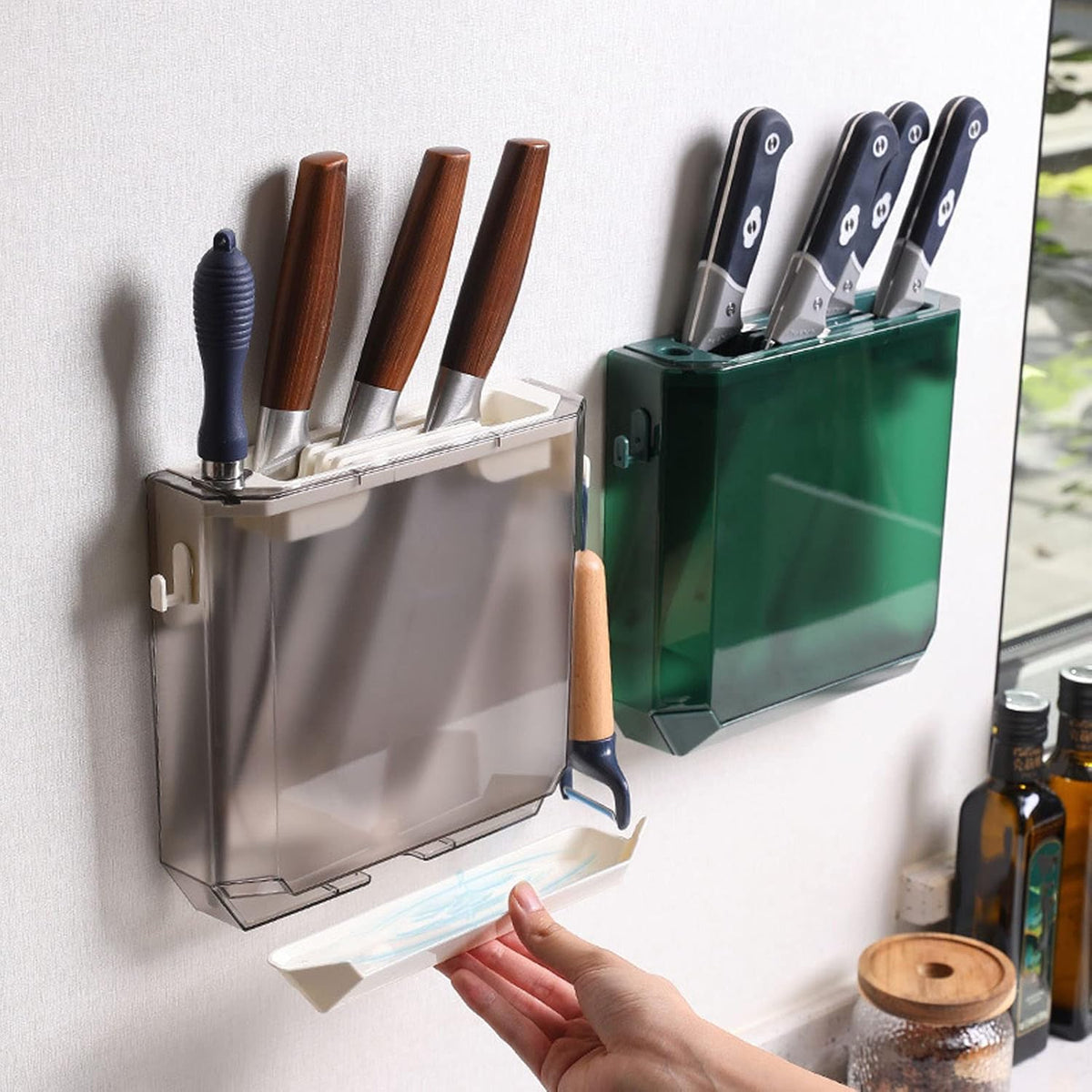Wall Mounted Knife Holder No Drill, Self-Adhesive Kitchen Knife Storage Rack with Scratch Sticker for Utensils, Tools, Scissors, Organizer for Home, Garage, RV
