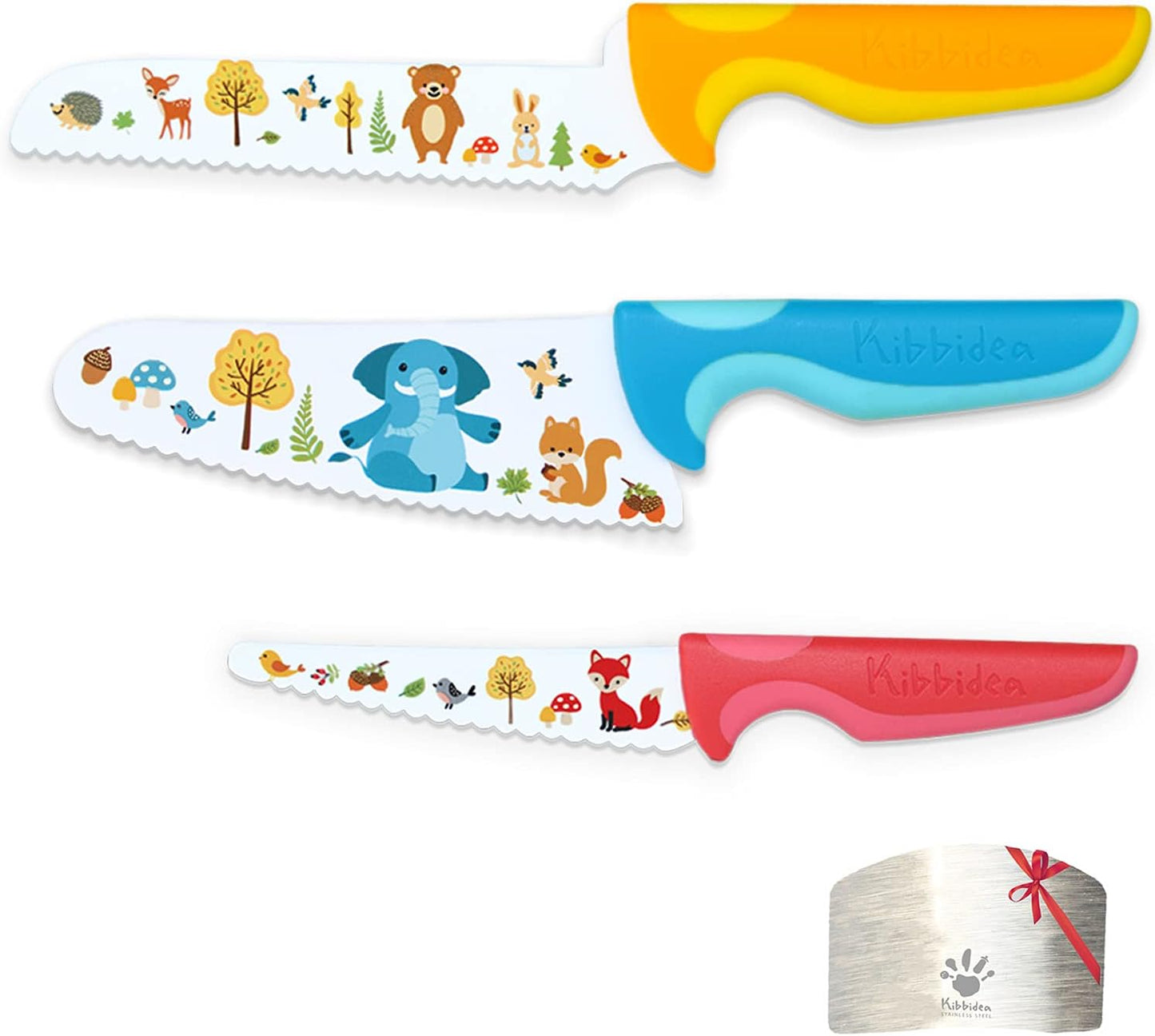 Kids Knife Set for Real Cooking, 4pcs Kids Safe Kitchen Cutting Knives, Stainless Steel Blades, Children First Starter knife, BPA-free (Multicolor)