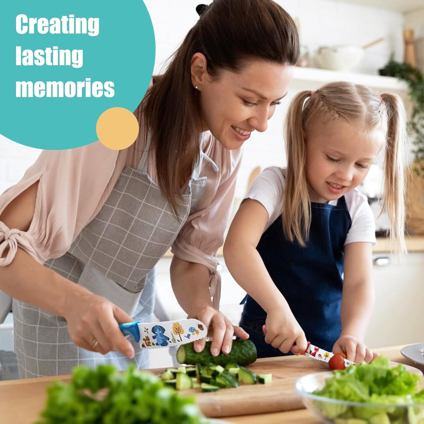 Kids Knife Set for Real Cooking, 4pcs Kids Safe Kitchen Cutting Knives, Stainless Steel Blades, Children First Starter knife, BPA-free (Multicolor)