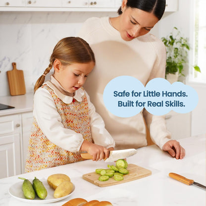 Kids Knife Set for Real Cooking, 4pcs Kids Safe Kitchen Cutting Knives, Stainless Steel Blades, Children First Starter knife, BPA-free (Multicolor)
