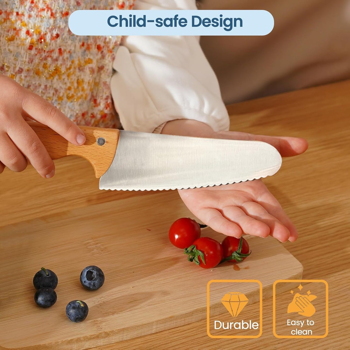 Kids Knife Set for Real Cooking, 4pcs Kids Safe Kitchen Cutting Knives, Stainless Steel Blades, Children First Starter knife, BPA-free (Multicolor)