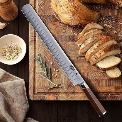 12" Brisket Slicing Knife, Japanese Carving Knife for Meat & BBQ | High Carbon Steel Slicing Knife, Razor Sharp Butcher Knife with Ergonomic Handle & Roast Beef, Turkey, Grilling Gift for Men