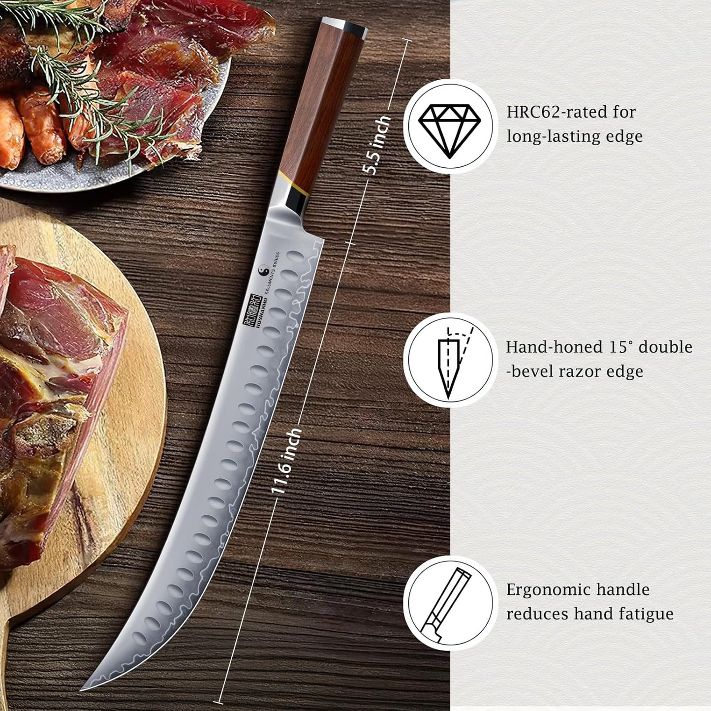 12" Brisket Slicing Knife, Japanese Carving Knife for Meat & BBQ | High Carbon Steel Slicing Knife, Razor Sharp Butcher Knife with Ergonomic Handle & Roast Beef, Turkey, Grilling Gift for Men