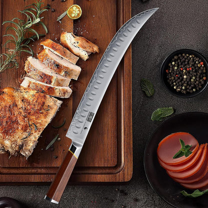 12" Brisket Slicing Knife, Japanese Carving Knife for Meat & BBQ | High Carbon Steel Slicing Knife, Razor Sharp Butcher Knife with Ergonomic Handle & Roast Beef, Turkey, Grilling Gift for Men