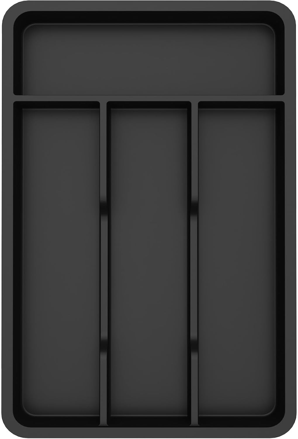 Silverware Drawer Organizer Tray, Plastic Cutlery Storage for Kitchen, Flatware and Utensil Holder Divider for Spoons Forks Knives Tableware, 9.1 x 12.6", 5 Slots, Black