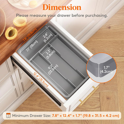 Silverware Drawer Organizer Tray, Plastic Cutlery Storage for Kitchen, Flatware and Utensil Holder Divider for Spoons Forks Knives Tableware, 9.1 x 12.6", 5 Slots, Black
