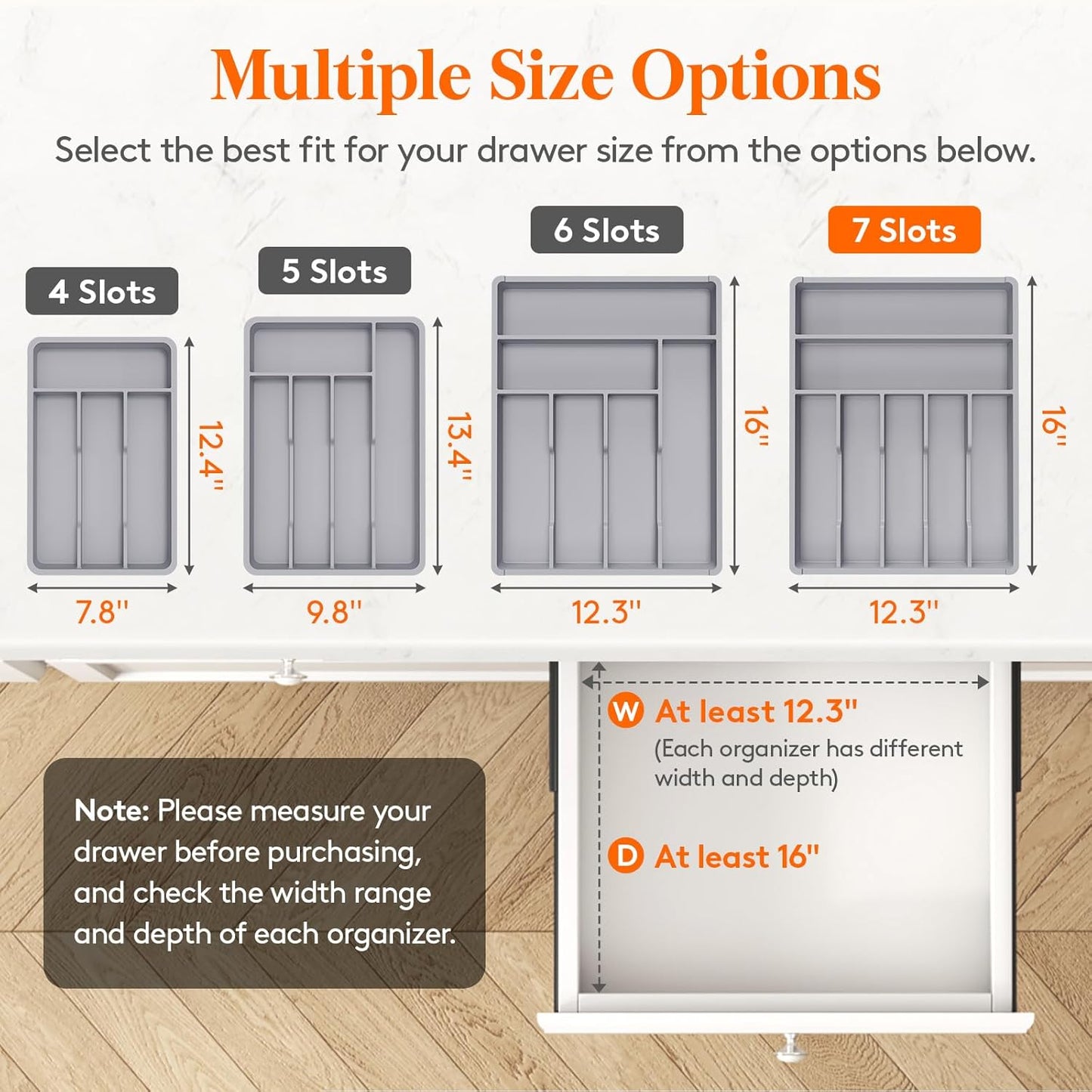 Silverware Drawer Organizer Tray, Plastic Cutlery Storage for Kitchen, Flatware and Utensil Holder Divider for Spoons Forks Knives Tableware, 9.1 x 12.6", 5 Slots, Black