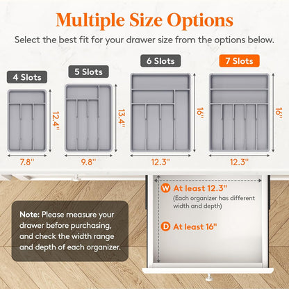 Silverware Drawer Organizer Tray, Plastic Cutlery Storage for Kitchen, Flatware and Utensil Holder Divider for Spoons Forks Knives Tableware, 9.1 x 12.6", 5 Slots, Black