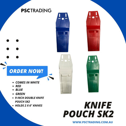 SK2 Heavy Duty Chef Knife Board with 2 Slots - Professional Belt Pouch 9" Inch Double Knife Scabbard - Butcher Knife Holder Lightweight, Perfect for Butcher or Abattoir Worker - Red