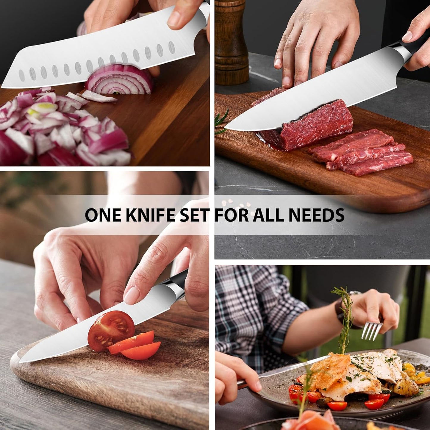 19pcs knife set, Japanese Stainless Steel Knife Sets for Kitchen with Leather storage bag with Knife Sharpening Rod, Dishwasher Safe, For Outdoor