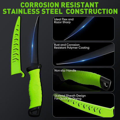 14 Pcs Fishing Tool Kit, Fillet Knife, Fishing Pliers with Lanyard, Digital Scale, Lip Gripper, Hook Remover Fish Scaler Braid Scissors Gloves Sharpening Rod Retractor Towel Bag
