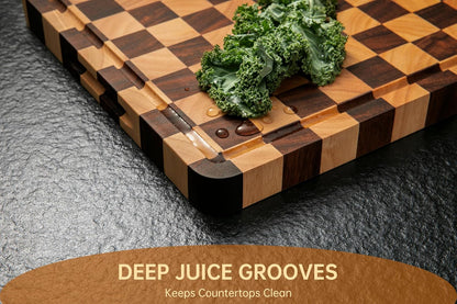 Cutting Boards for Kitchen, Checkered Cutting Board, 1.2" Thick | 16.5" x 11.6" Walnut Wood Chopping Board with Juice Groove&Handle, Double-sided Butcher Block for Prep&Serving with Gift Box