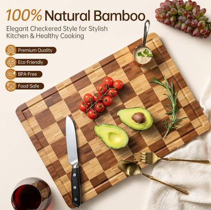 Cutting Boards for Kitchen, Checkered Cutting Board, 1.2" Thick | 16.5" x 11.6" Walnut Wood Chopping Board with Juice Groove&Handle, Double-sided Butcher Block for Prep&Serving with Gift Box