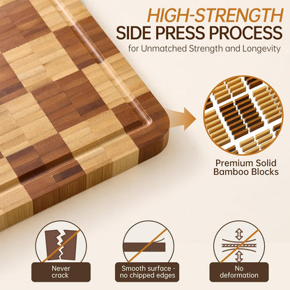 Cutting Boards for Kitchen, Checkered Cutting Board, 1.2" Thick | 16.5" x 11.6" Walnut Wood Chopping Board with Juice Groove&Handle, Double-sided Butcher Block for Prep&Serving with Gift Box