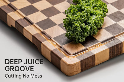 Cutting Boards for Kitchen, Checkered Cutting Board, 1.2" Thick | 16.5" x 11.6" Walnut Wood Chopping Board with Juice Groove&Handle, Double-sided Butcher Block for Prep&Serving with Gift Box