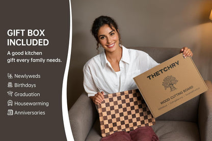 Cutting Boards for Kitchen, Checkered Cutting Board, 1.2" Thick | 16.5" x 11.6" Walnut Wood Chopping Board with Juice Groove&Handle, Double-sided Butcher Block for Prep&Serving with Gift Box