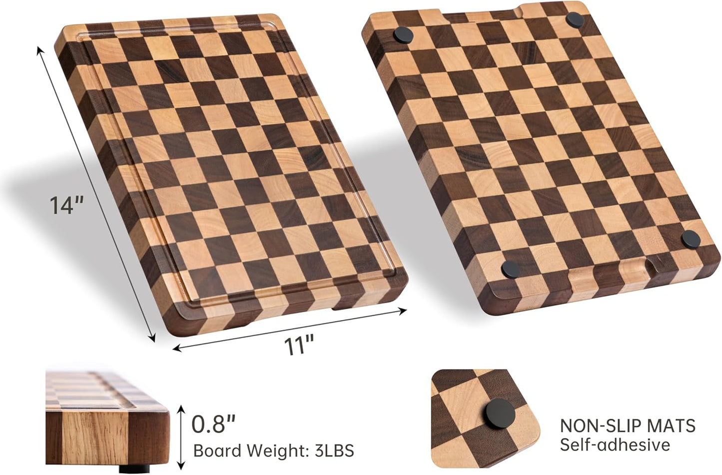 Cutting Boards for Kitchen, Checkered Cutting Board, 1.2" Thick | 16.5" x 11.6" Walnut Wood Chopping Board with Juice Groove&Handle, Double-sided Butcher Block for Prep&Serving with Gift Box