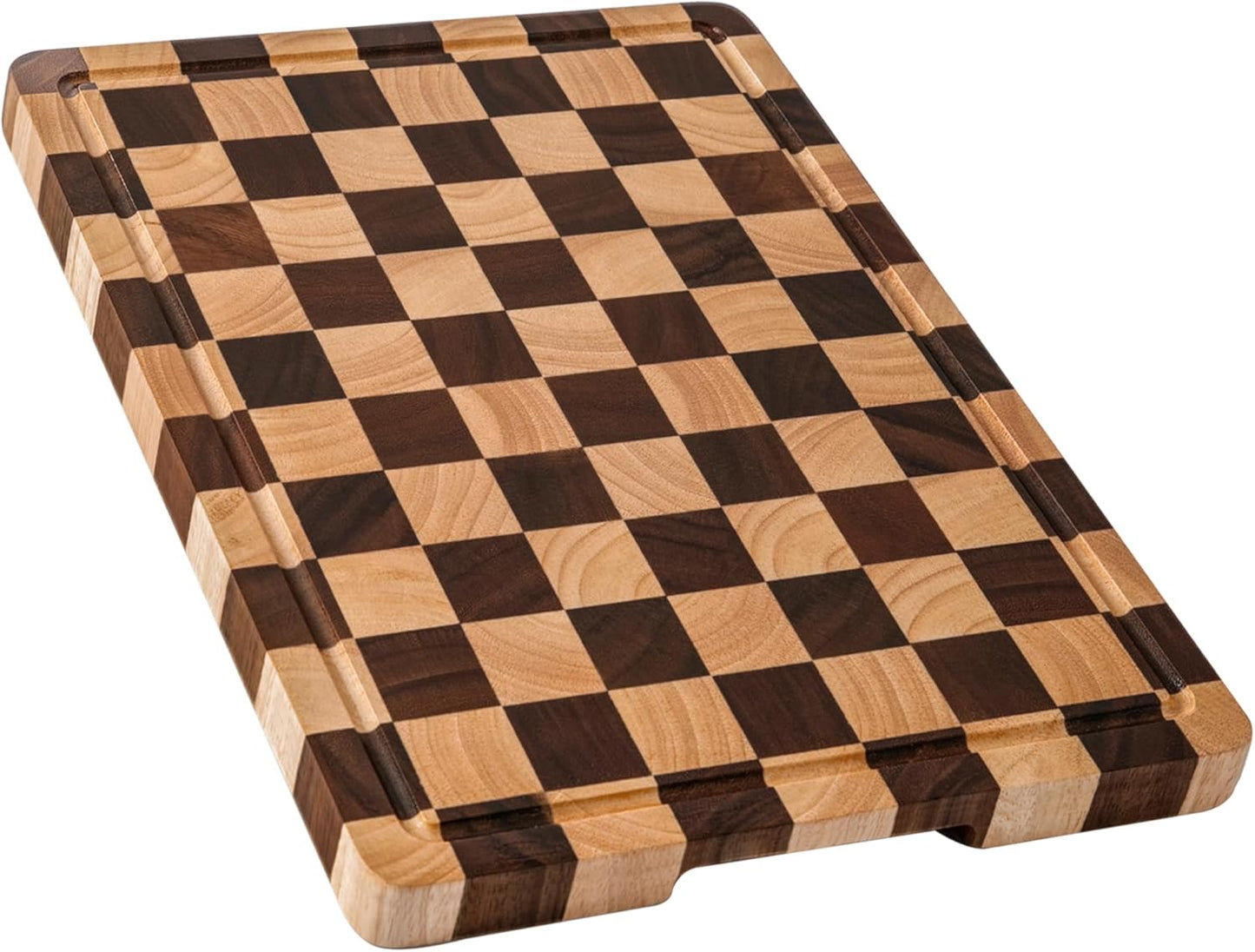 Cutting Boards for Kitchen, Checkered Cutting Board, 1.2" Thick | 16.5" x 11.6" Walnut Wood Chopping Board with Juice Groove&Handle, Double-sided Butcher Block for Prep&Serving with Gift Box