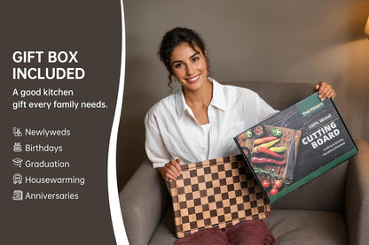 Cutting Boards for Kitchen, Checkered Cutting Board, 1.2" Thick | 16.5" x 11.6" Walnut Wood Chopping Board with Juice Groove&Handle, Double-sided Butcher Block for Prep&Serving with Gift Box