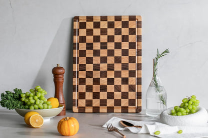 Cutting Boards for Kitchen, Checkered Cutting Board, 1.2" Thick | 16.5" x 11.6" Walnut Wood Chopping Board with Juice Groove&Handle, Double-sided Butcher Block for Prep&Serving with Gift Box