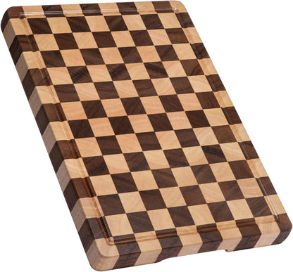 Cutting Boards for Kitchen, Checkered Cutting Board, 1.2" Thick | 16.5" x 11.6" Walnut Wood Chopping Board with Juice Groove&Handle, Double-sided Butcher Block for Prep&Serving with Gift Box
