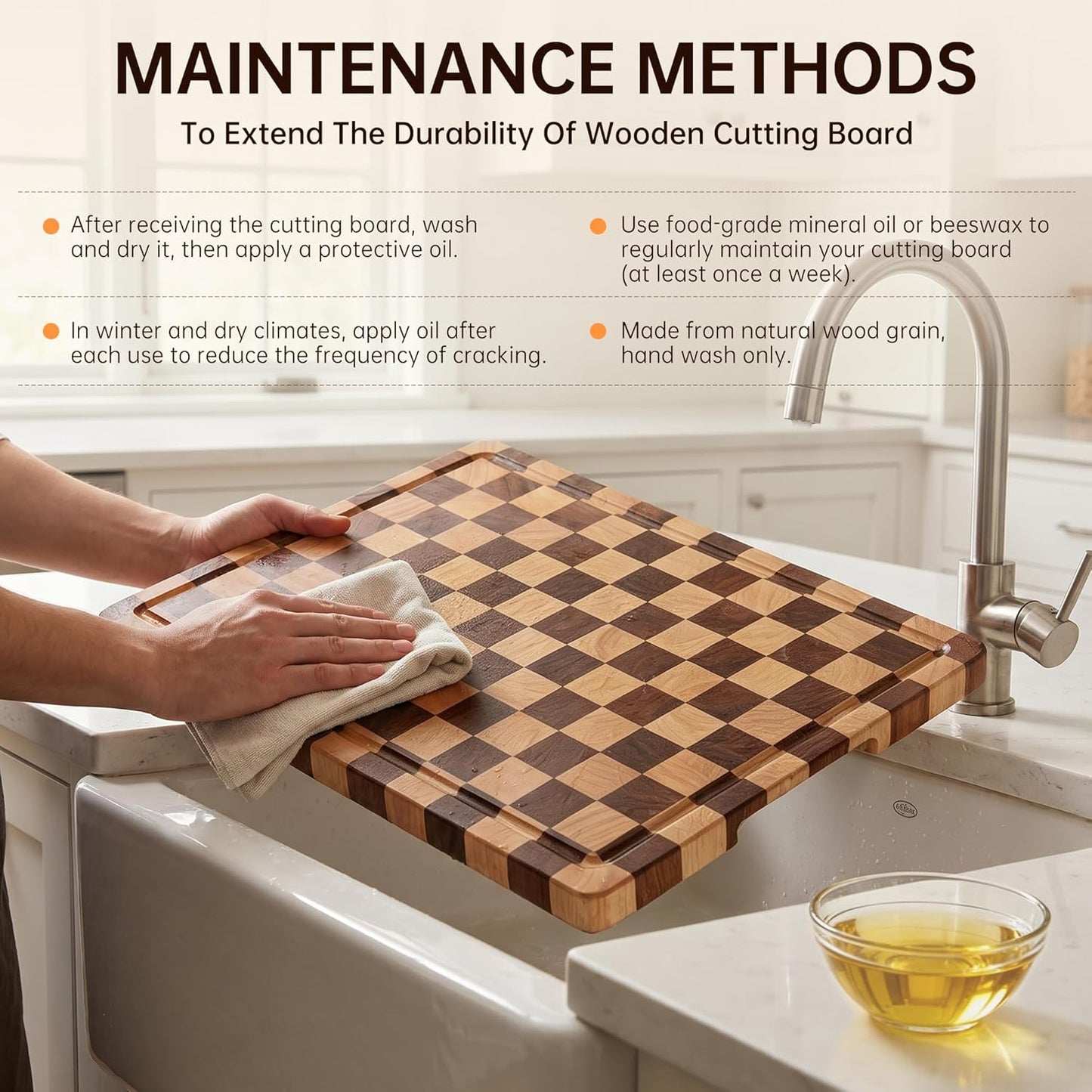 Cutting Boards for Kitchen, Checkered Cutting Board, 1.2" Thick | 16.5" x 11.6" Walnut Wood Chopping Board with Juice Groove&Handle, Double-sided Butcher Block for Prep&Serving with Gift Box