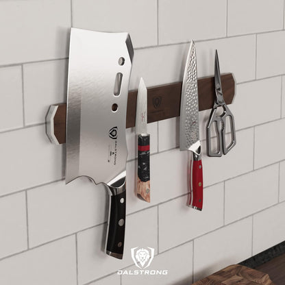 Magnetic Knife Holder Wall - Premium North American Walnut Wood - Knife Magnetic Strip - Aluminum Frame - 18" x 2.5" - Powerful Magnet Kitchen Bar - Easy Mount - Safely Display your Knives