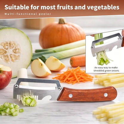 NEW Premium Vegetable Peeler with Wooden Handle and Bottle Opener: 2-in-1 Stainless Steel Kitchen Tool for Fruit Apple Potato Pumpkin Papaya (2Pcs)