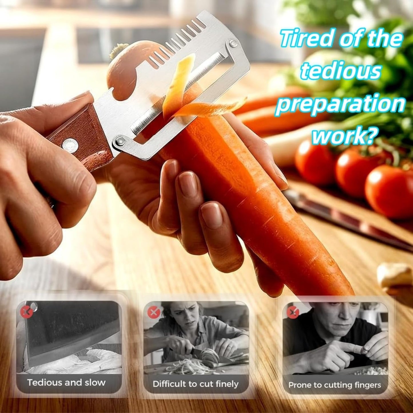NEW Premium Vegetable Peeler with Wooden Handle and Bottle Opener: 2-in-1 Stainless Steel Kitchen Tool for Fruit Apple Potato Pumpkin Papaya (2Pcs)
