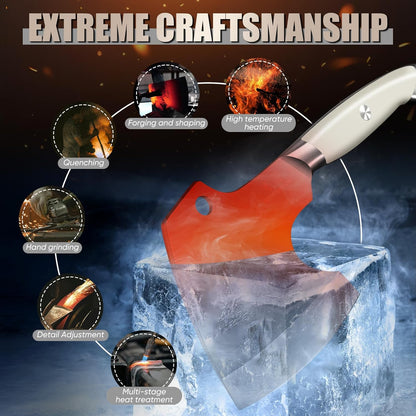 DRGSKL Meat Cleaver Heavy Duty - Bone Chopper, Hand Forged Kitchen Axe | Japanese AUS-10 High-carbon Steel, V-Sharp Blade, Full Tang Handle, Gift Box, Strength And Beauty
