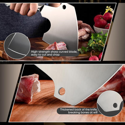 DRGSKL Meat Cleaver Heavy Duty - Bone Chopper, Hand Forged Kitchen Axe | Japanese AUS-10 High-carbon Steel, V-Sharp Blade, Full Tang Handle, Gift Box, Strength And Beauty