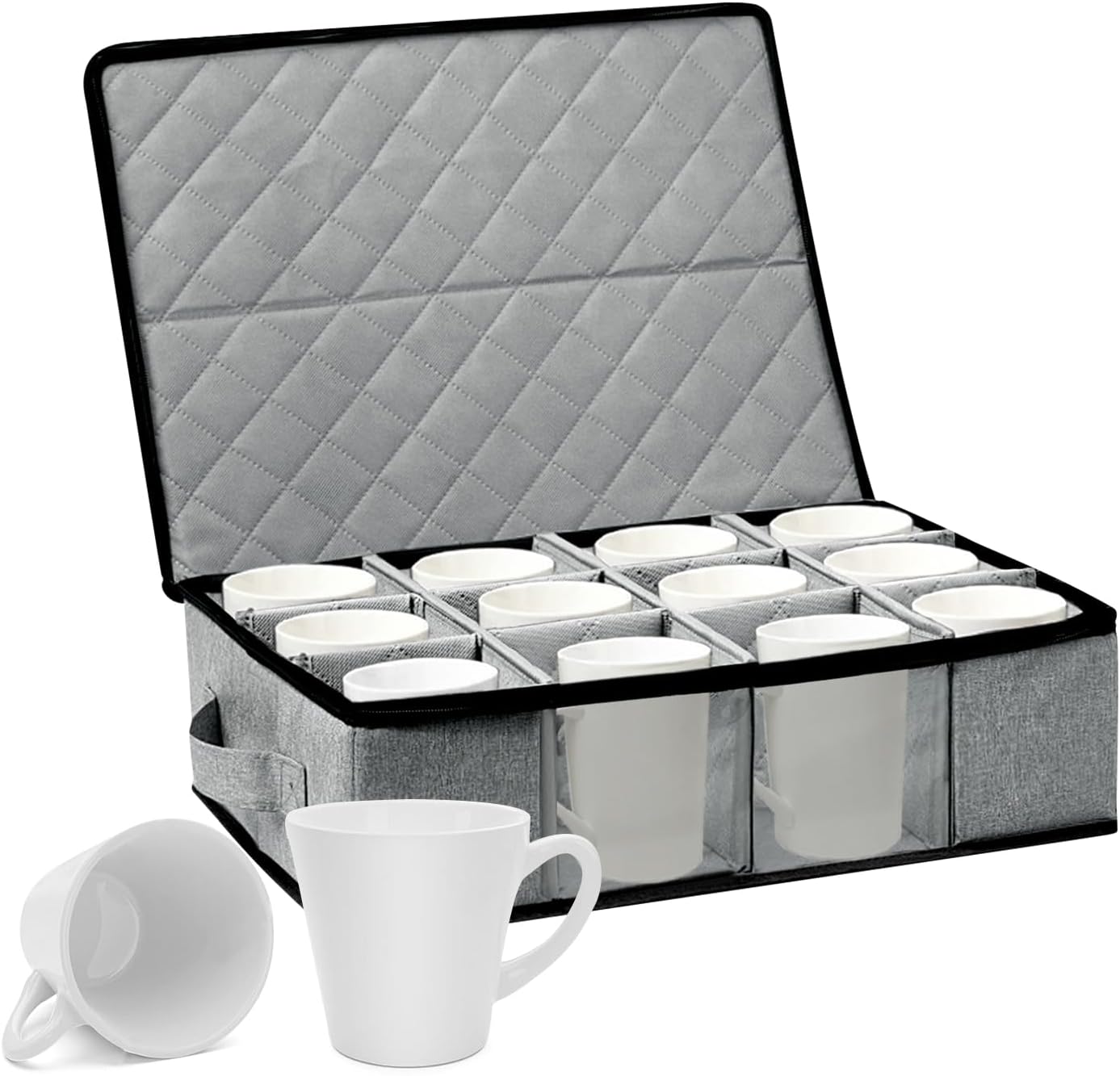 Flatware Utensil Storage Case, Silverware Storage Box with 4 Adjustable Dividers and Removable Lid, Cutlery Case Utensil with 5 Compartment Storage for Spoon Fork Knives Tableware (Gray)