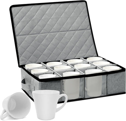 Flatware Utensil Storage Case, Silverware Storage Box with 4 Adjustable Dividers and Removable Lid, Cutlery Case Utensil with 5 Compartment Storage for Spoon Fork Knives Tableware (Gray)